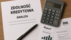 Analiza zdolności kredytowej – kalkulator, dokumenty i raport BIK symbolizujące działania poprawiające szanse na kredyt